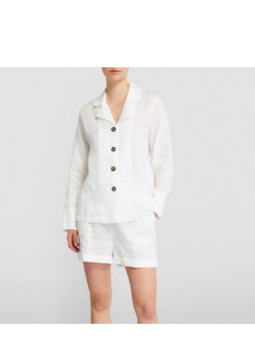 White Button-Front and PANTS linen SLEEPER SET